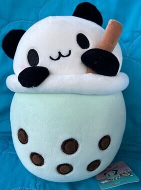 New With Tags Bubble Milk Tea Plush Boba Drink Panda Takashoji 8" Round Green